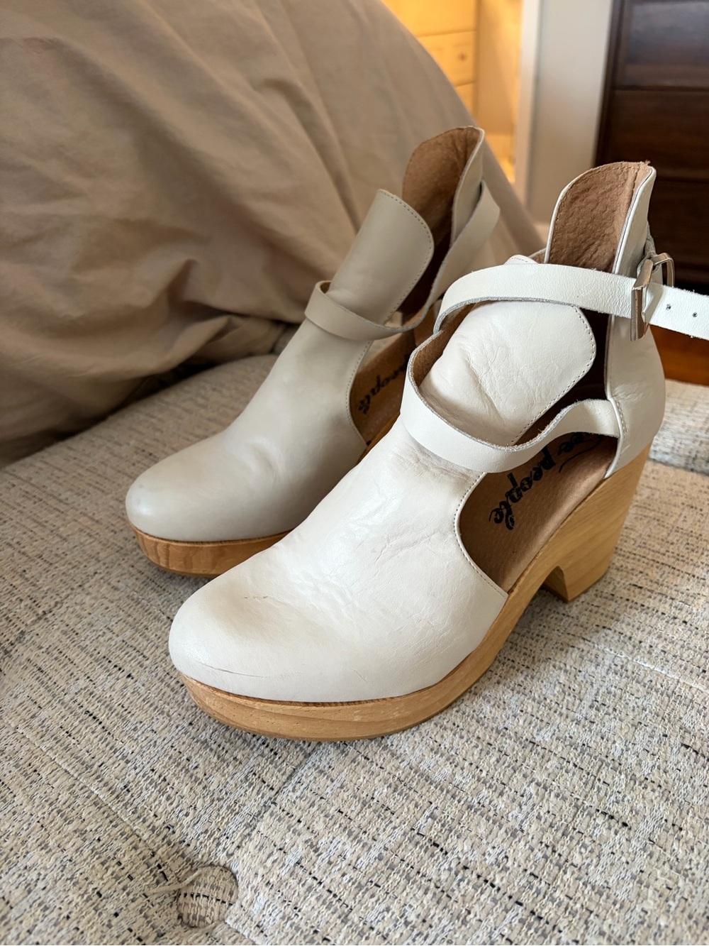 White Leather Platform Free People Clogs